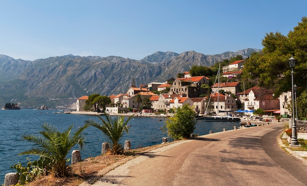 Coastline with road, sea and houses