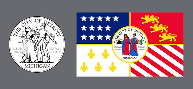 Coat of arms and flag of the US city Detroit Background for designers