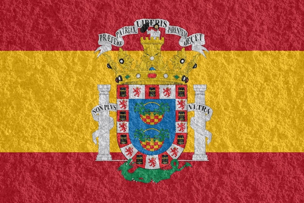 Photo coat of arms of melilla on the flag of spain on a textured background conceptual collage