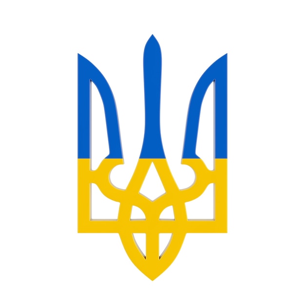 Photo coat of arms with flag of ukraine yellow and blue ukrainian national emblem on a white background 3d rendering