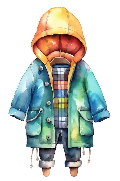 Coat winter rain watercolor clipart cute isolated on white background with Generative AI