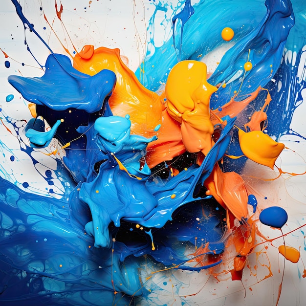 Cobalt and cerulean paint splatters in a vibrant display