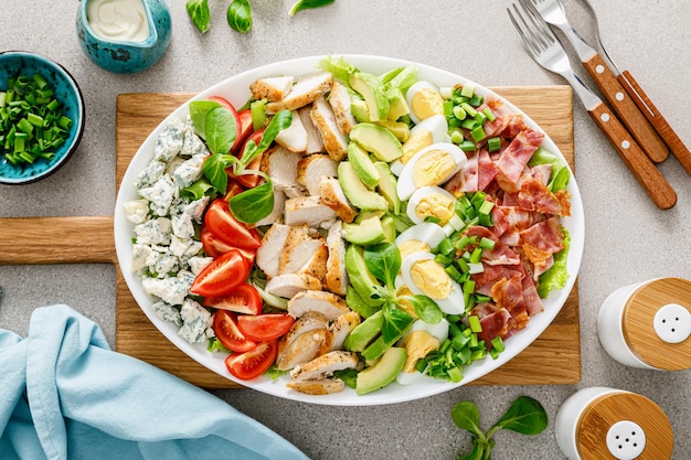 Cobb salad traditional american cuisine Top view