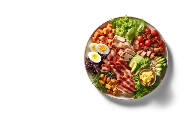 Cobb salad on white plate Generative AI