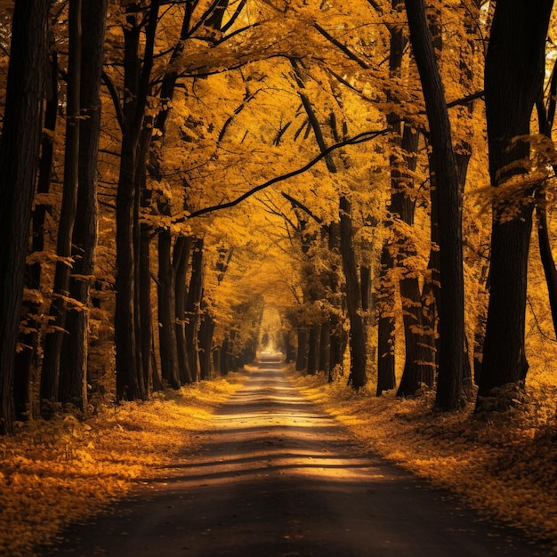 Cobblestone Street Autumn Pathway Golden Leaves