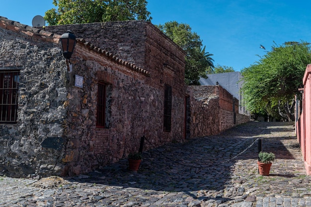 A cobblestone street in an old city at Colonia Uruguay