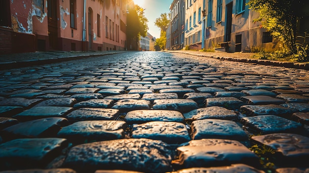 Cobblestone street in the old town of a European city