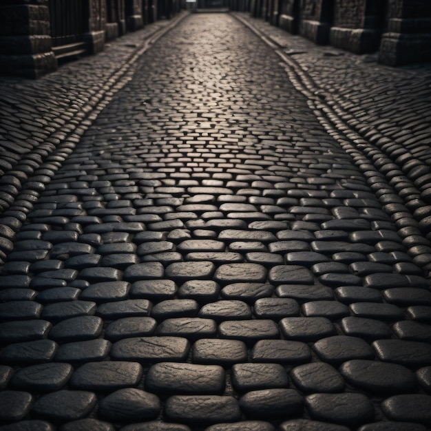 Photo a cobblestone street with a dark background.