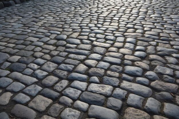 Photo a cobblestone street with a light on it.