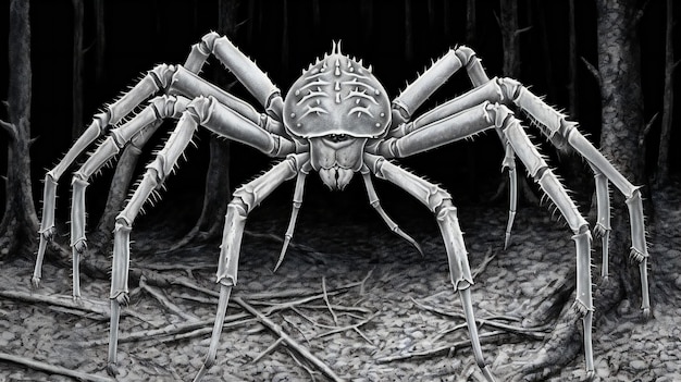 A cobra spider in black and white background