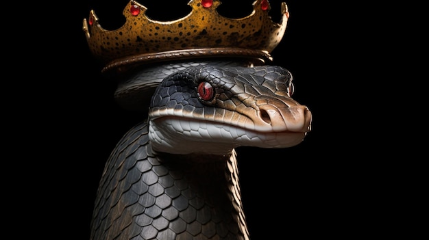 Photo a cobra with small plastic crown on its head background