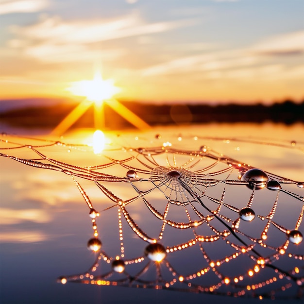 Foto ragnatela con gocce d'acqua generate dall'ia