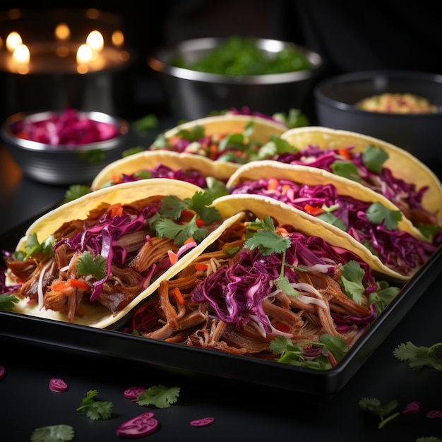 Photo cochinita pibil tacos tacos filled with slowroasted pork marinated in citrus mexican cuisine