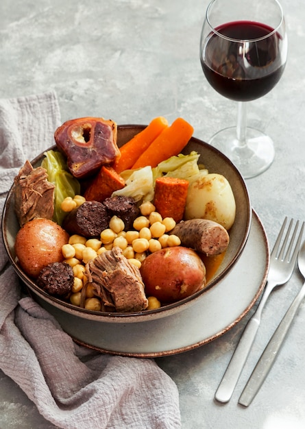 Cocido, traditional chickpea-based stew from Madrid