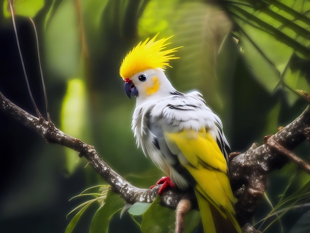 Cockatiel bird perched on a branch in tropical forest 2 generated by ai