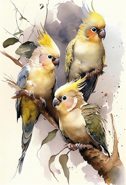 cockatiel bird watercolor