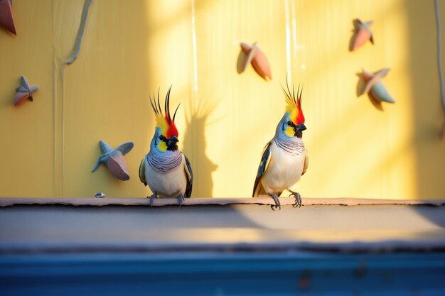 Foto l'ombra di un cockatiel contro il muro della voliera all'alba