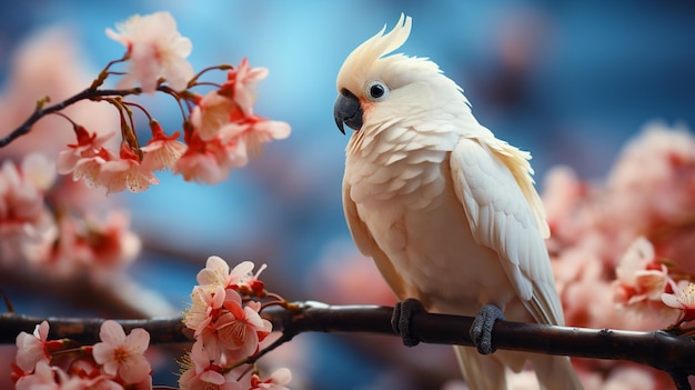 きれいな背景に分離された木の枝にオウム