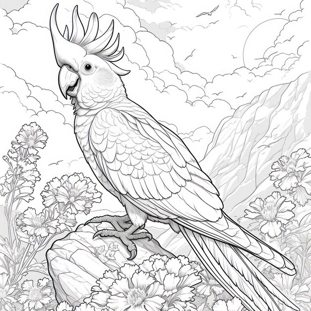 cockatoo drawing Coloring book page