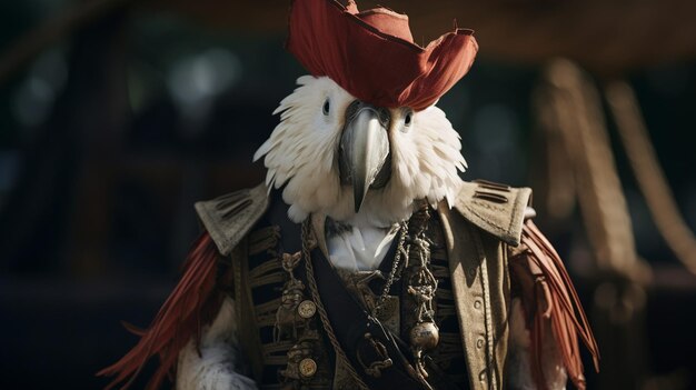 Photo a cockatoo in miniature pirate outfit ar wallpaper