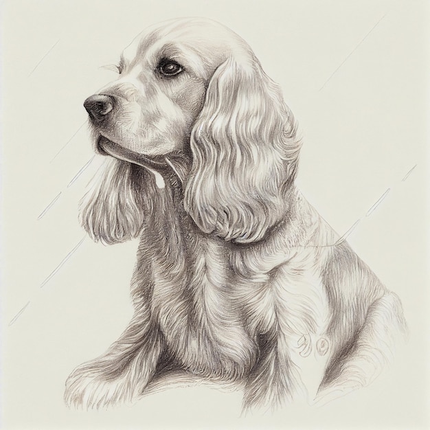 Cocker spaniel hand geschetst met potlood op vintage papier.