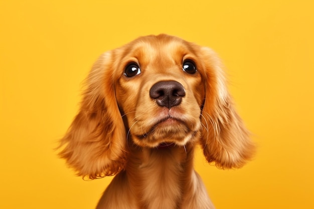 Cocker spaniel puppy zit op een oranje achtergrond AI gegenereerd