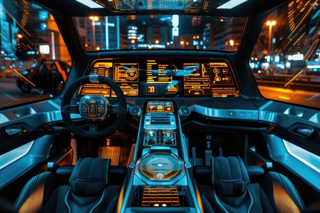 Photo the cockpit of a futuristic autonomous car unmanned car of the future