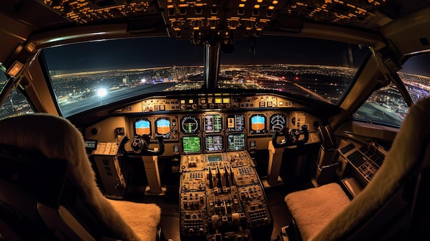 Cockpit pilot Flight Deck display Throttle jet cabin with control panel plane