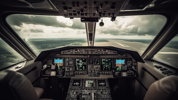 A cockpit of a plane