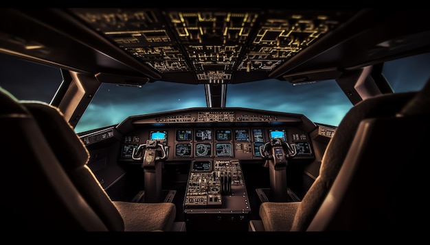 A cockpit of a plane