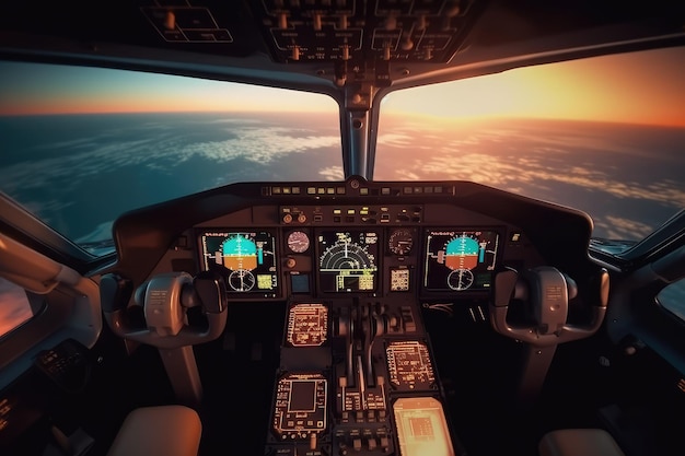 Cockpitweergave van modern vliegtuig tijdens de vlucht