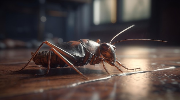 A cockroach on the floor in front of a windowgenerative ai