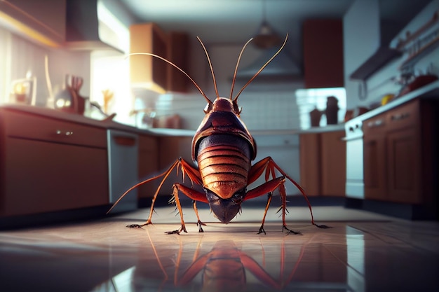 Premium Photo | A cockroach in a kitchen with a light on the wall