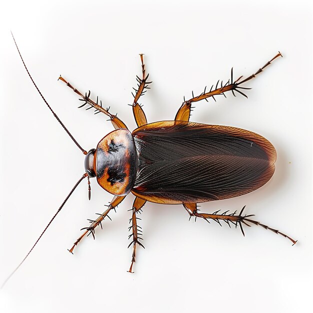 Photo a cockroach in white background job id d362e9c08be449a9936fc0083643a229