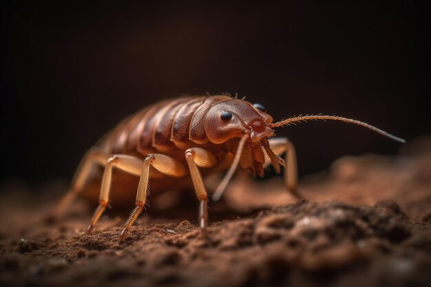 A cockroach with a black background