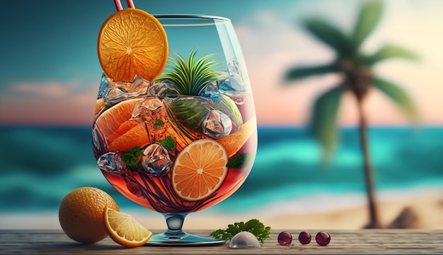 cocktail on the background of the sea oceanAIGenerative AI