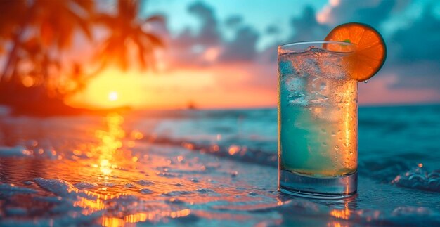 Foto cocktail sulla spiaggia bevanda alcolica agli agrumi immagine generata dall'ai