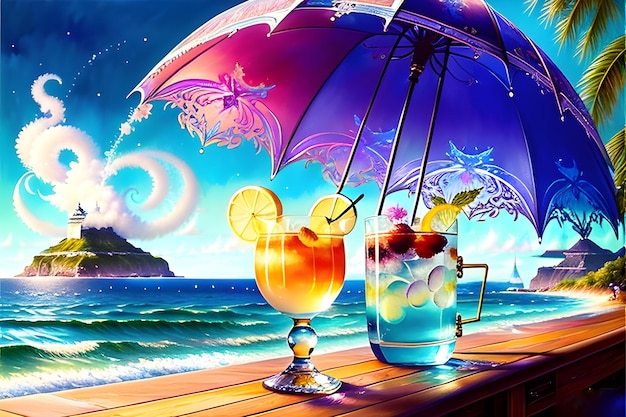 Cocktail on the beach created with generative ai tools