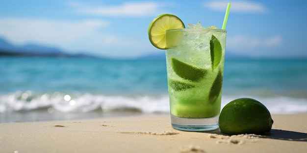 A cocktail on the beach with limes and limes