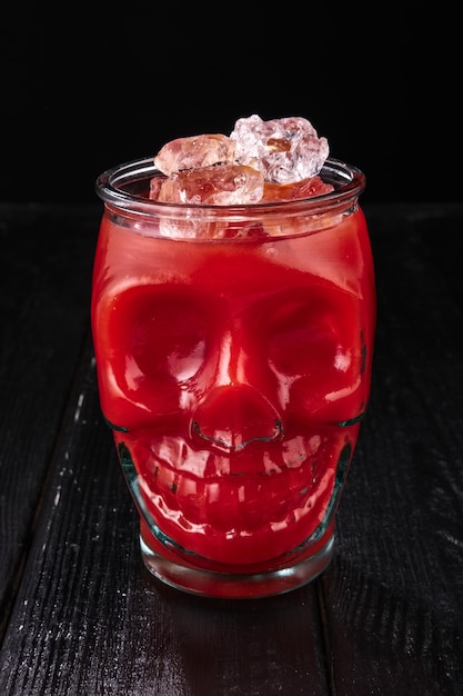 Cocktail bloody Mary in skull cup