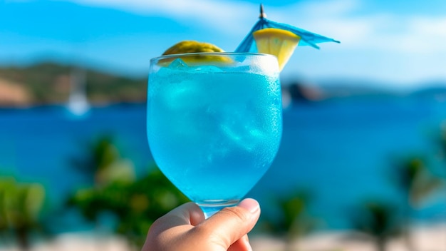 cocktail blue drink on the beach