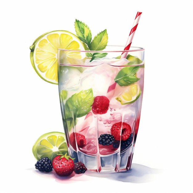 Cocktail Day with Berries Fruits and Mint Leaves