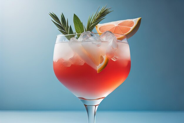 Cocktail in a glass on a solid color background ai generative