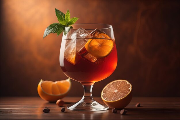 Cocktail in a glass on a solid color background ai generative