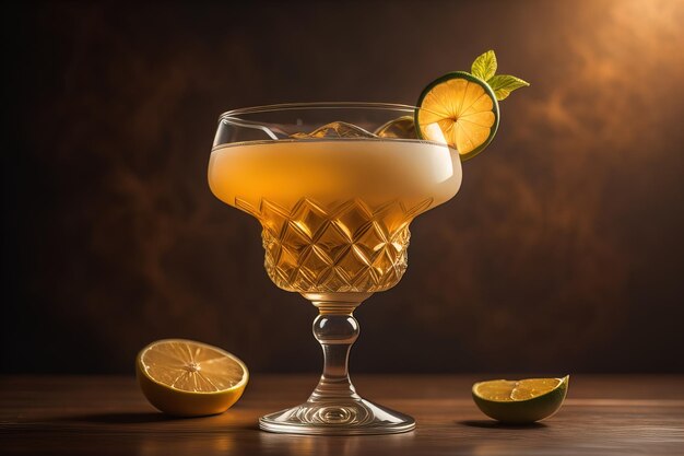 Cocktail in a glass on a solid color background ai generative