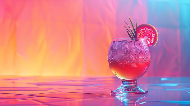 Photo a cocktail glass with disco ball in a vibrant backdrop with space for text or product generative ai