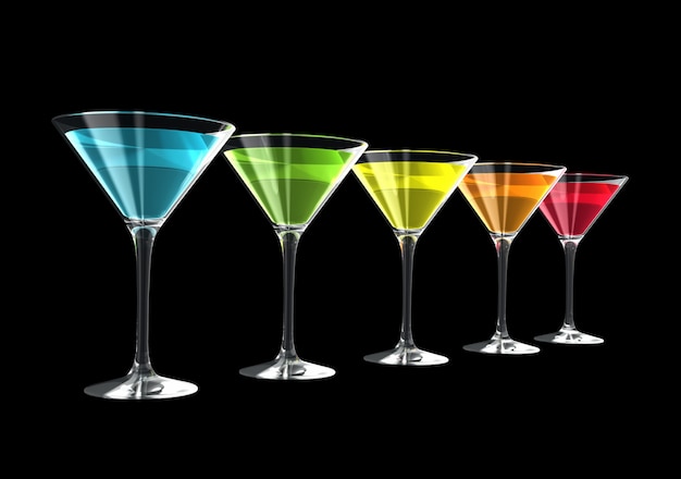 Cocktail glasses isolated on black 