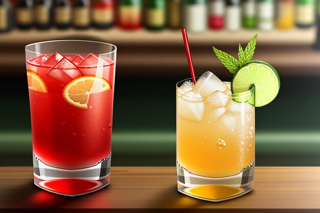 Cocktail kleurrijke drank visuele perceptie mooie romantische wallpaper achtergrond illustratie