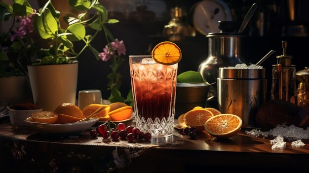 Foto cocktail koffie en accessoires aan de bar het drankje is closeup gezond heerlijk eten