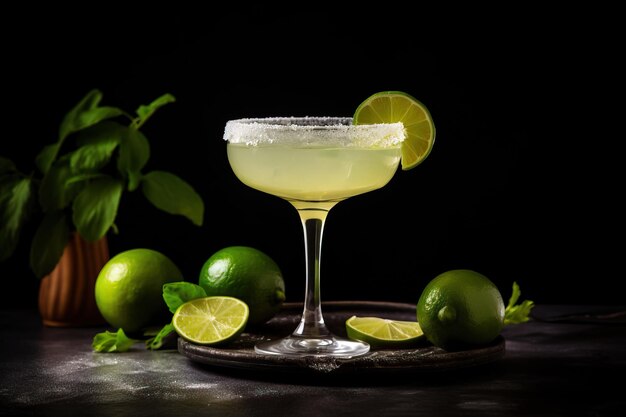 Cocktail Margarita limoen en munt op een donkere achtergrond